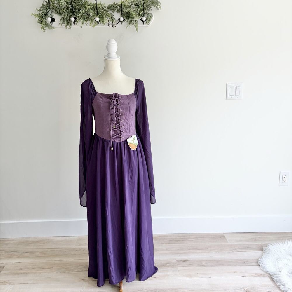 Scarlet Darkness Purple Style Dress Lace Up Front Bodice Sheer goth whimsy M
